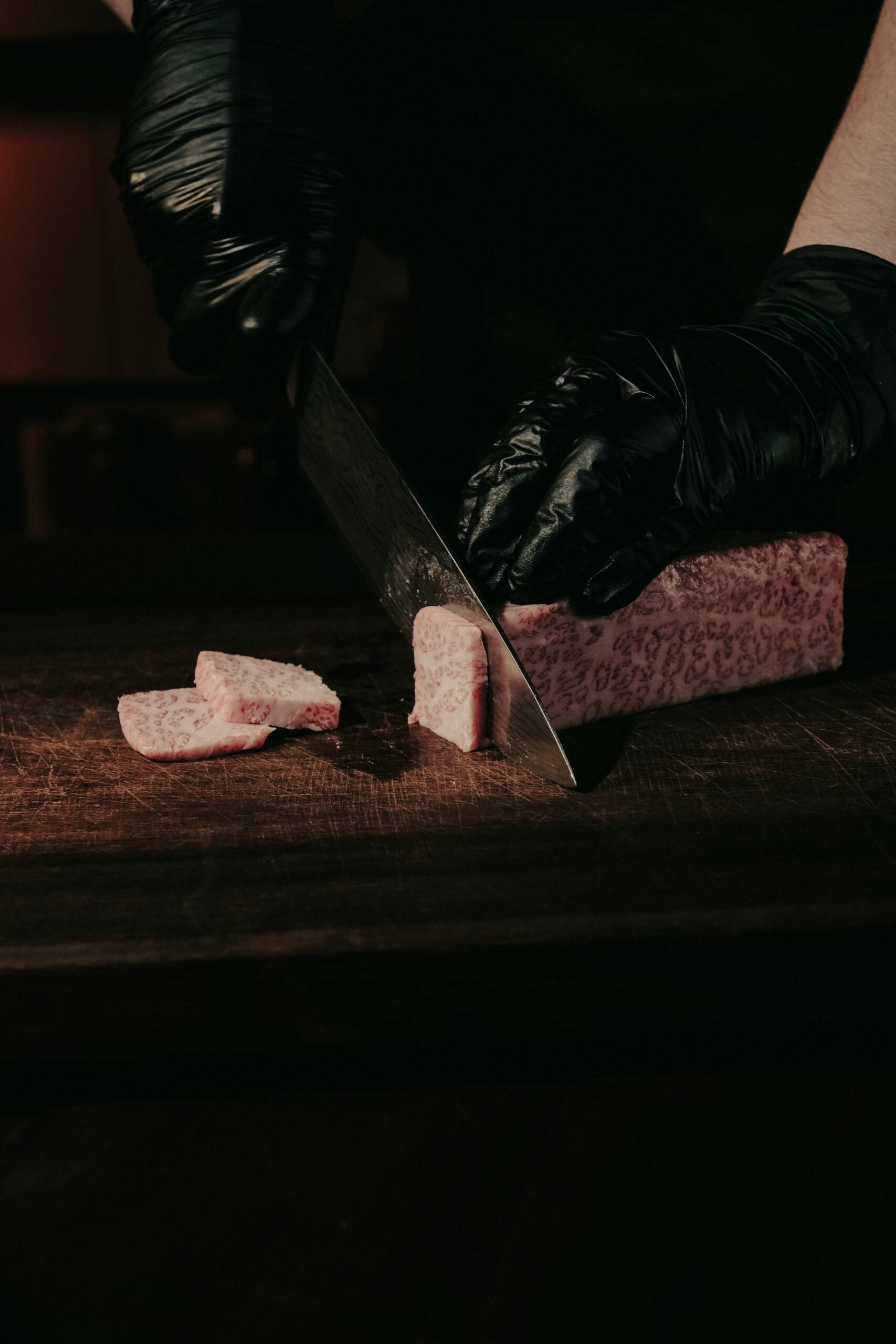 Premium Kobe beef prepared by a chef